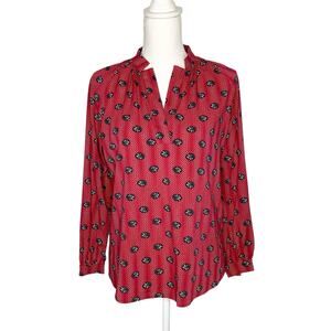 Tucker The Long Sleeve Polo Blouse Raspberry Parade Notched V-Neck XS